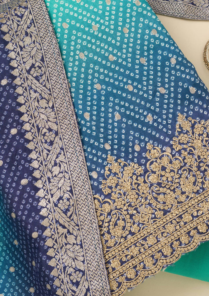 Sky Blue Zariwork Dola Silk Unstitched Salwar Suit