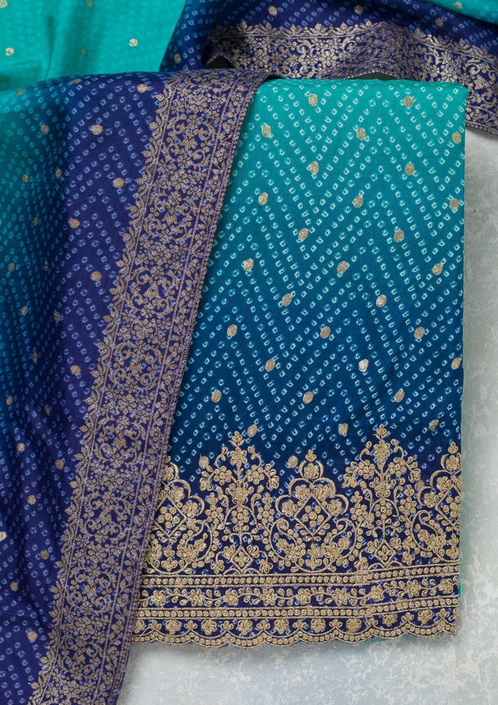 Sky Blue Zariwork Dola Silk Unstitched Salwar Suit