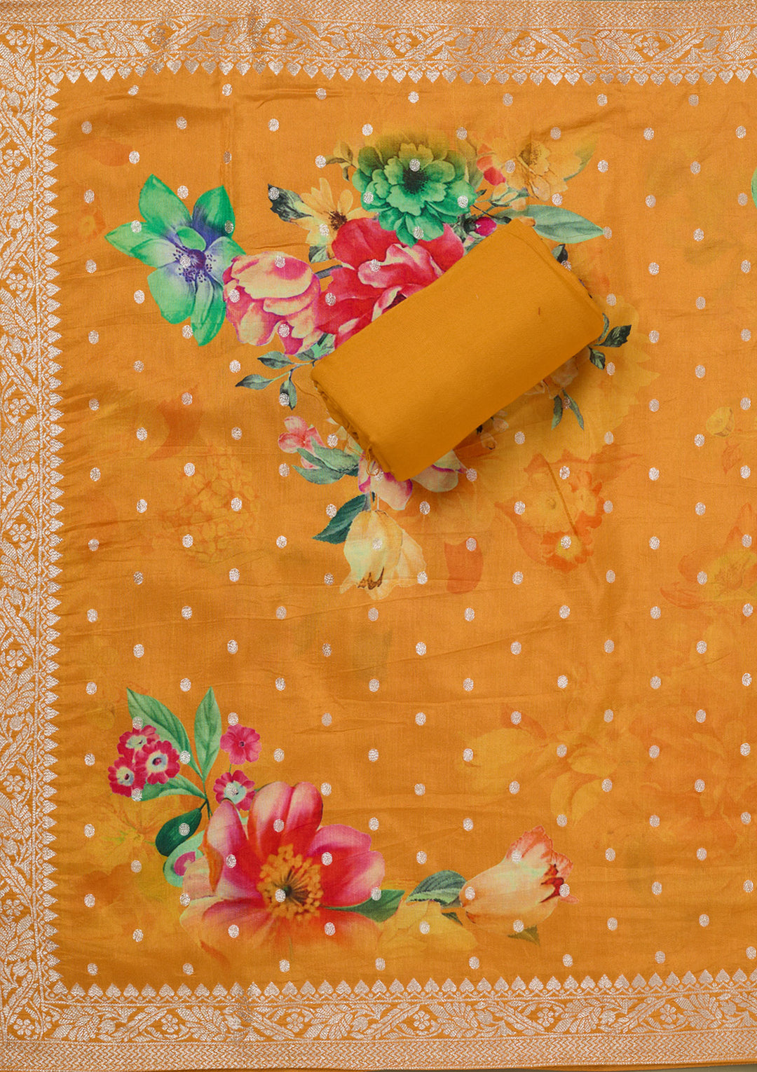 Mustard Zariwork Dola Silk Unstitched Salwar Suit