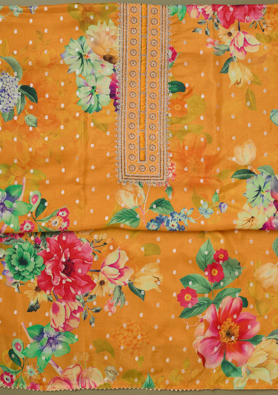 Mustard Zariwork Dola Silk Unstitched Salwar Suit