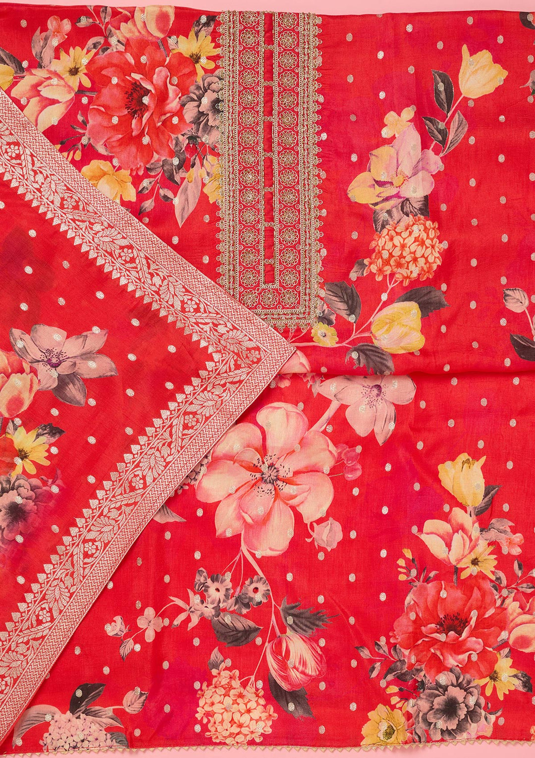 Pink Zariwork Dola Silk Unstitched Salwar Suit