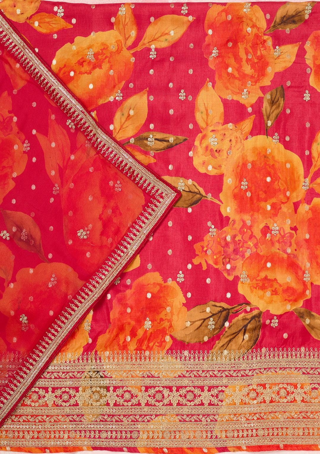 Rani Pink Zariwork Dola Silk Unstitched Salwar Suit