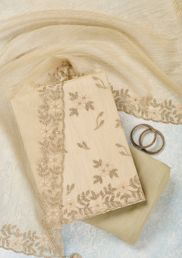 Beige Stonework Tissue Unstitched Salwar Suit