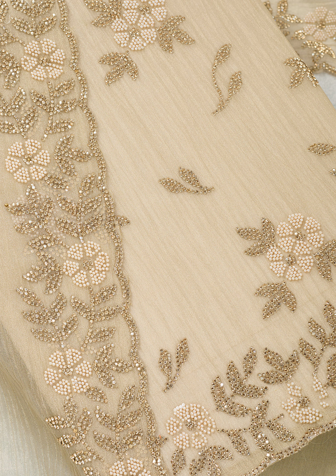 Beige Stonework Tissue Unstitched Salwar Suit