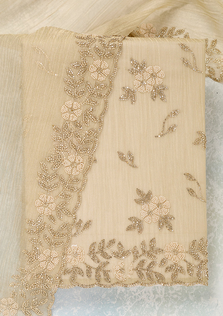 Beige Stonework Tissue Unstitched Salwar Suit