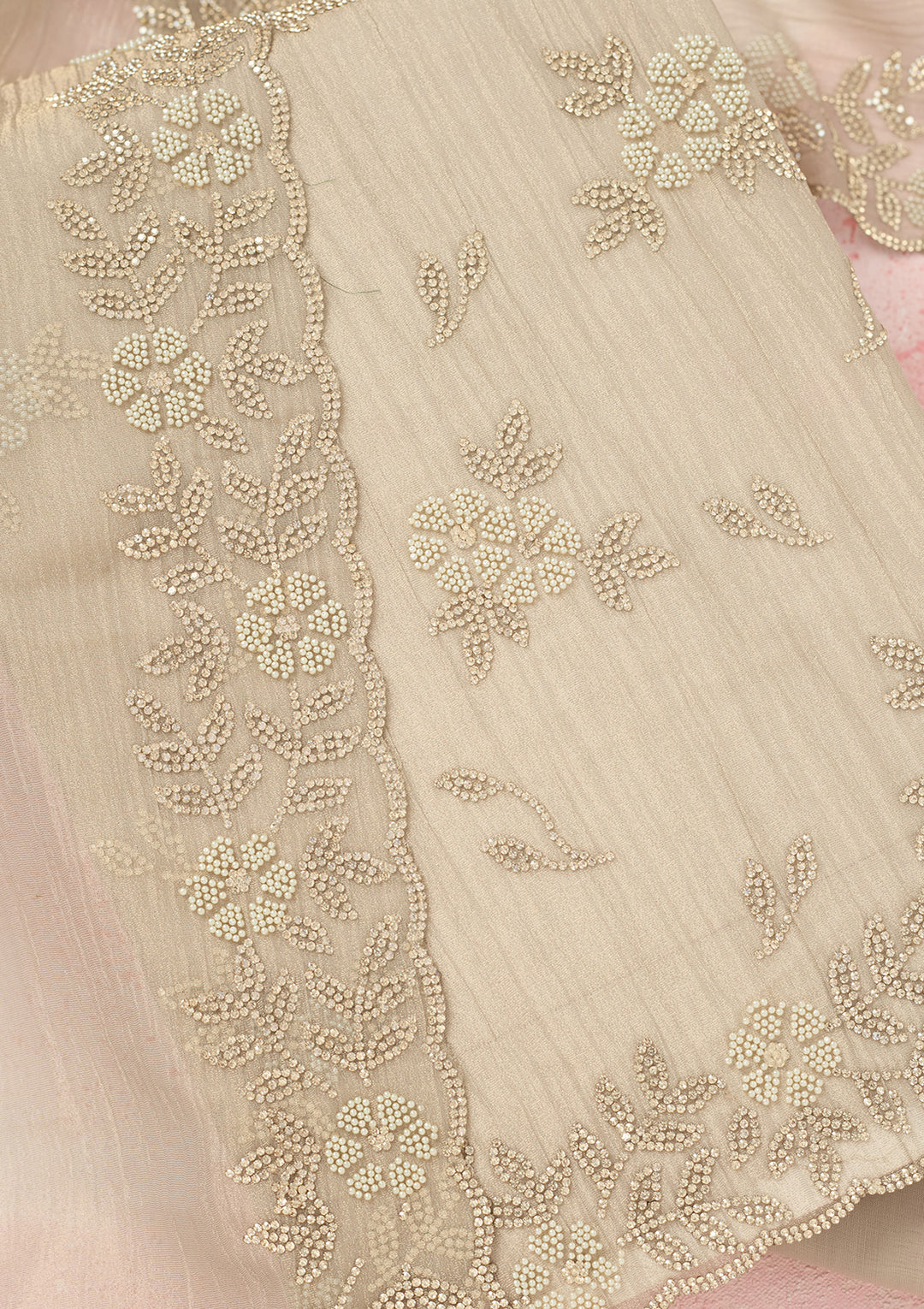 Light Grey Zardozi (Gold) Tissue Unstitched Salwar Suit