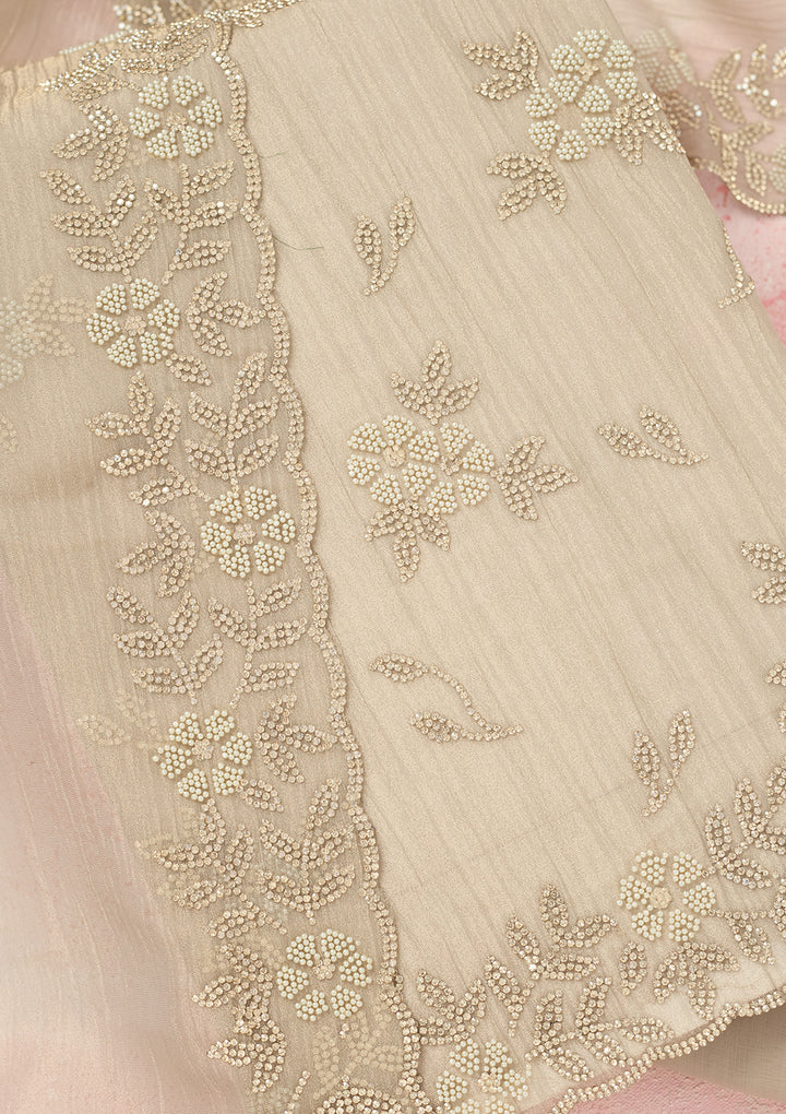 Light Grey Zardozi (Gold) Tissue Unstitched Salwar Suit