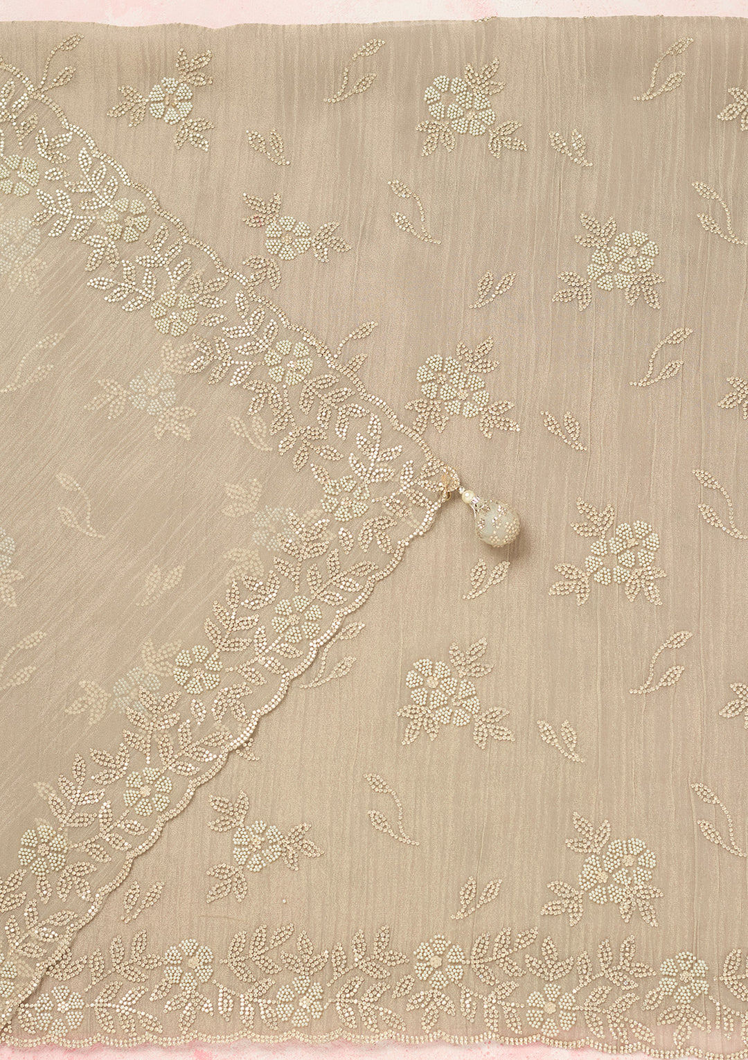 Light Grey Zardozi (Gold) Tissue Unstitched Salwar Suit