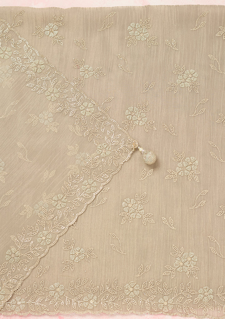 Light Grey Zardozi (Gold) Tissue Unstitched Salwar Suit