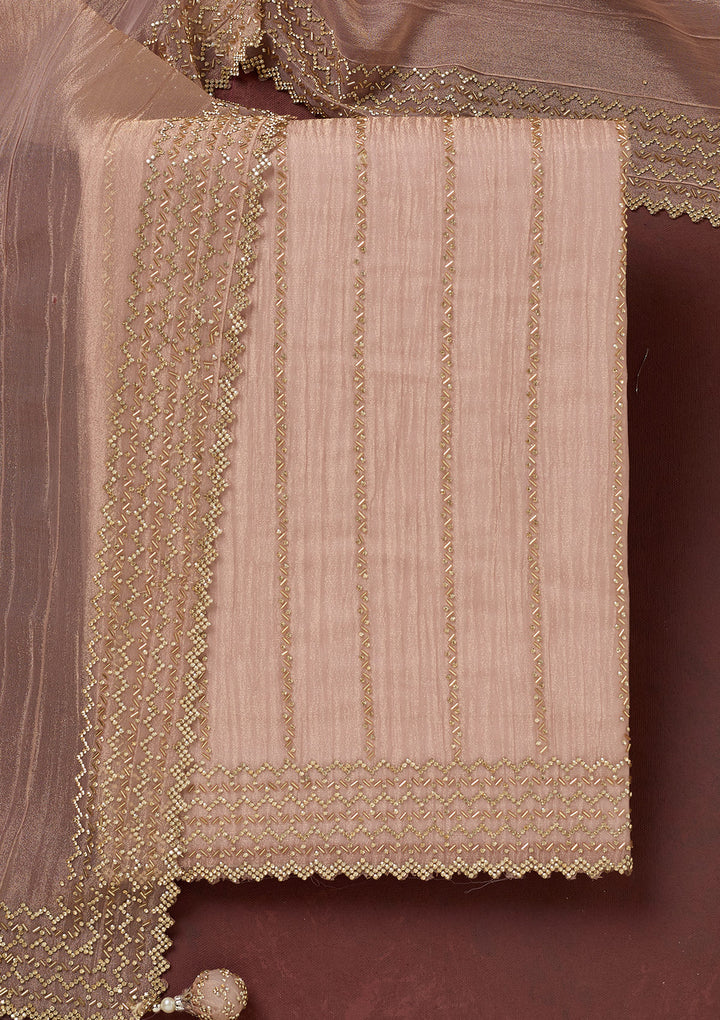 Peach Stonework Tissue Unstitched Salwar Suit