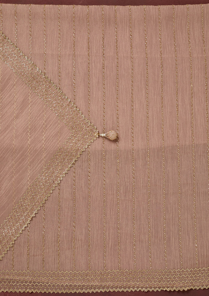 Peach Stonework Tissue Unstitched Salwar Suit