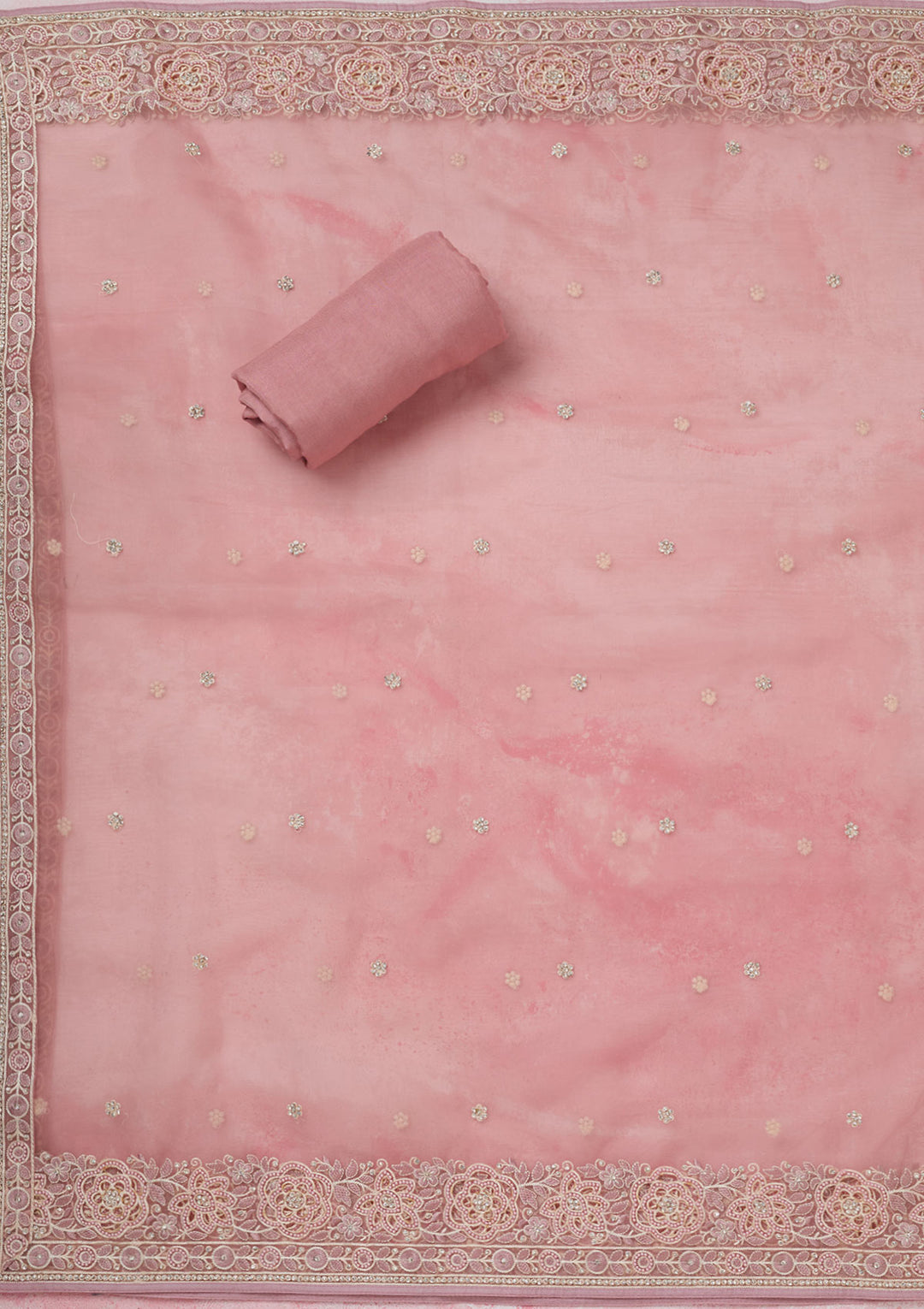 Baby Pink Silver Stonework Organza Unstitched Salwar Suit