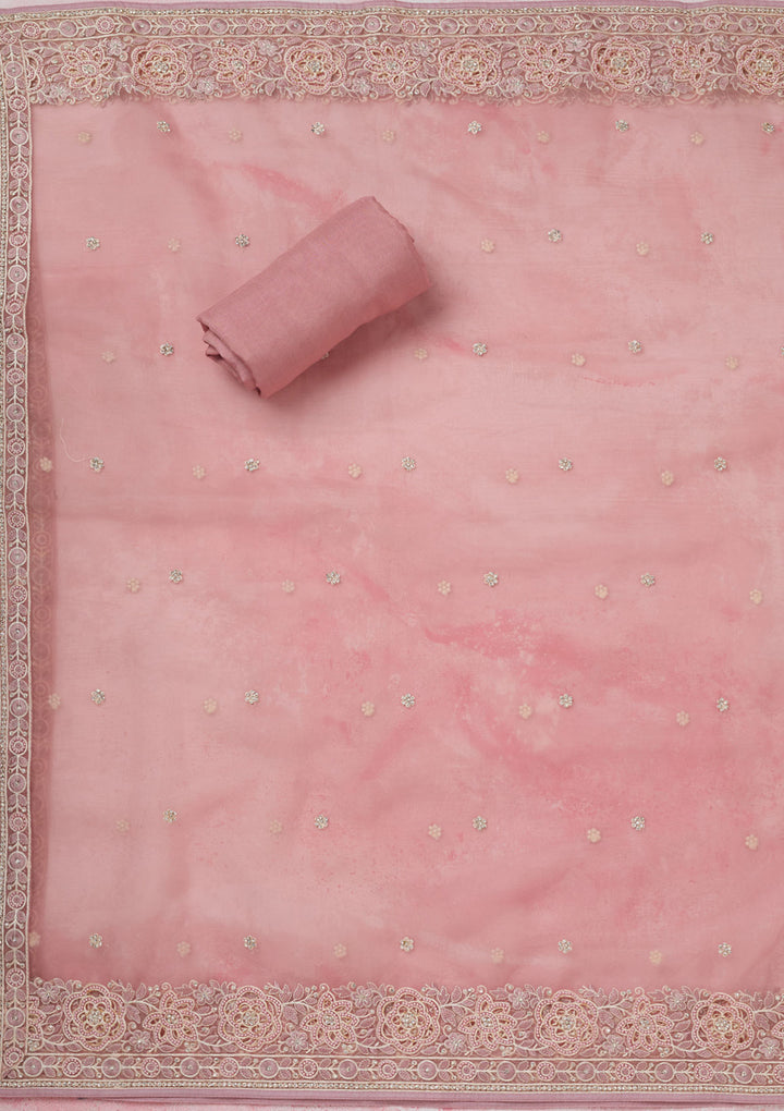 Baby Pink Silver Stonework Organza Unstitched Salwar Suit