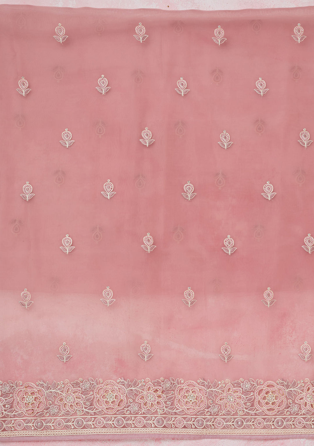 Baby Pink Silver Stonework Organza Unstitched Salwar Suit