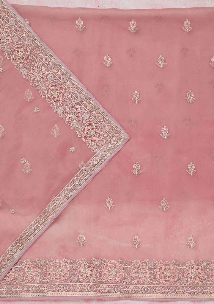 Baby Pink Silver Stonework Organza Unstitched Salwar Suit