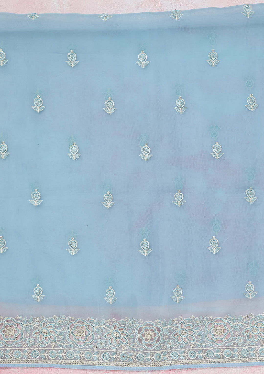 Sky Blue Threadwork Semi Crepe Unstitched Salwar Suit