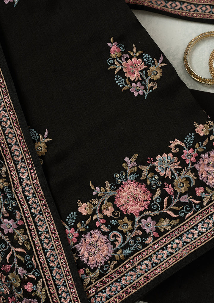 Black Kashmiri Chinon Unstitched Salwar Suit