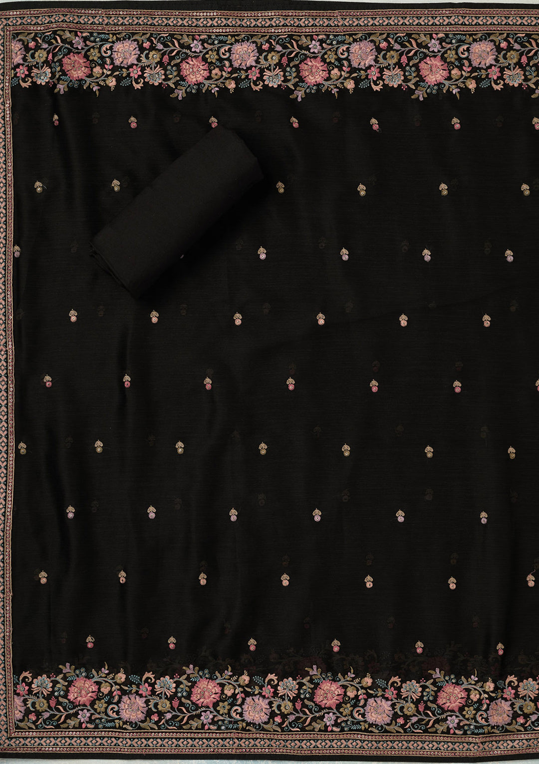 Black Kashmiri Chinon Unstitched Salwar Suit