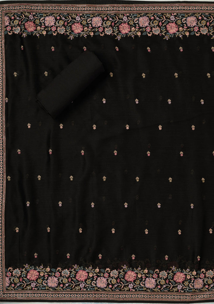 Black Kashmiri Chinon Unstitched Salwar Suit