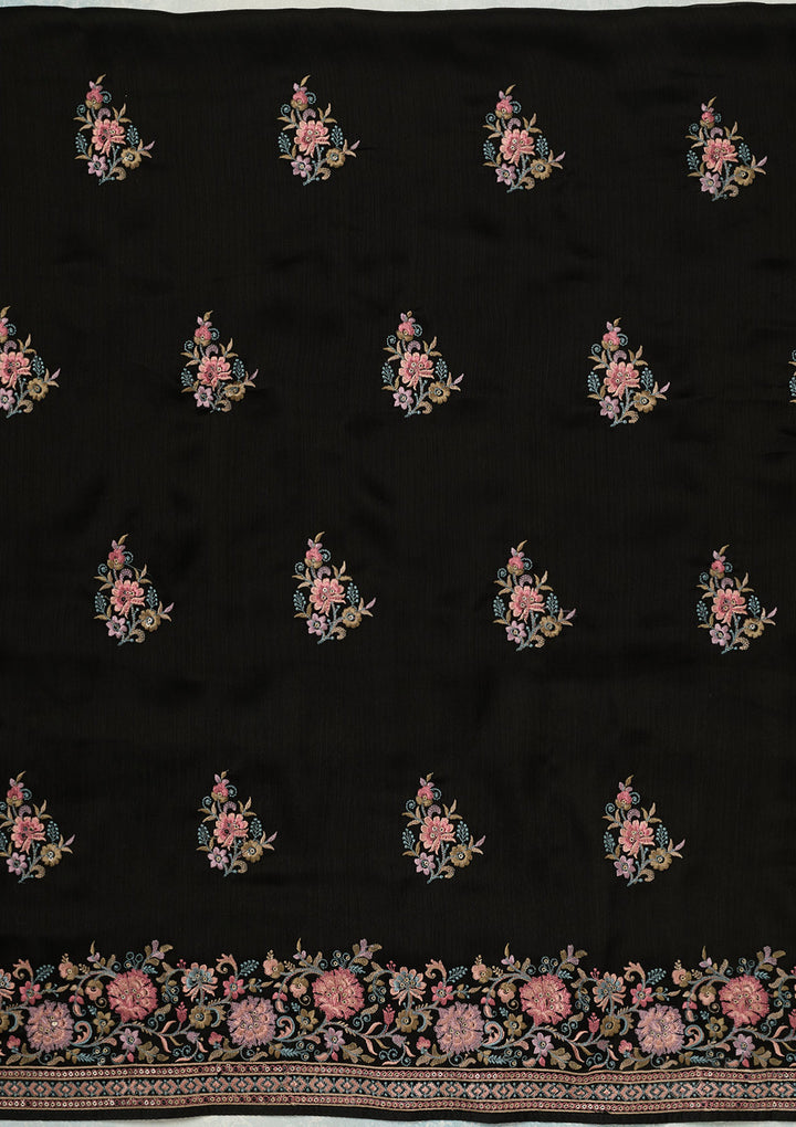 Black Kashmiri Chinon Unstitched Salwar Suit