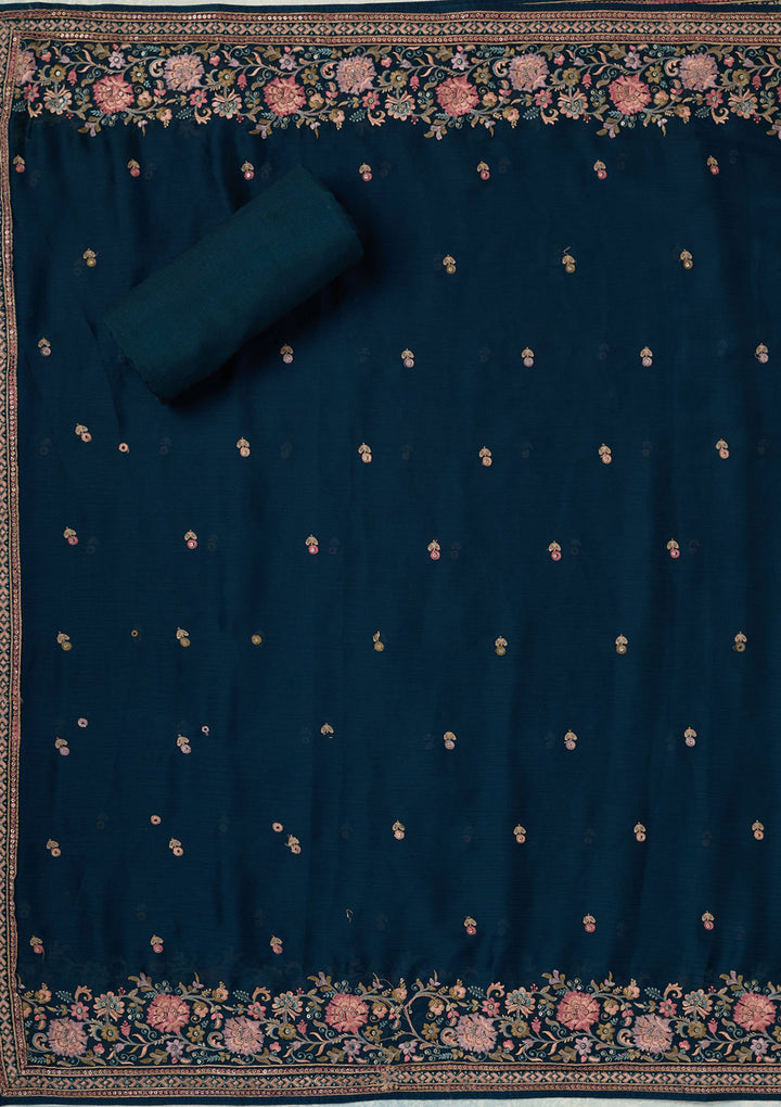 Navy Blue Kashmiri Chinon Unstitched Salwar Suit