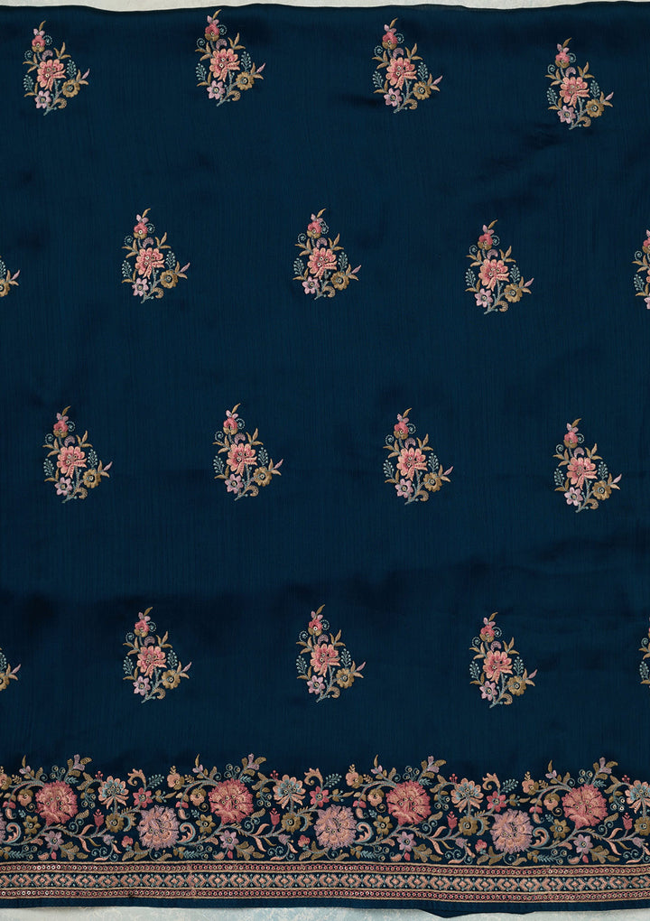 Navy Blue Kashmiri Chinon Unstitched Salwar Suit