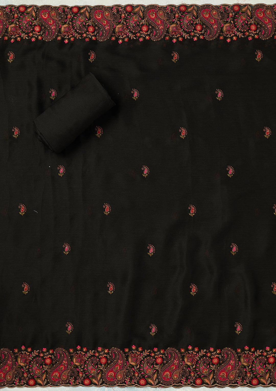 Black Kashmiri Semi Crepe Unstitched Salwar Suit