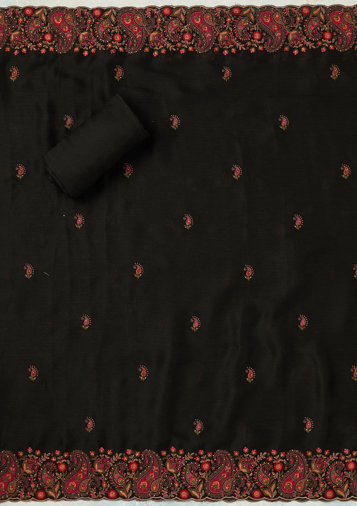 Black Kashmiri Semi Crepe Unstitched Salwar Suit