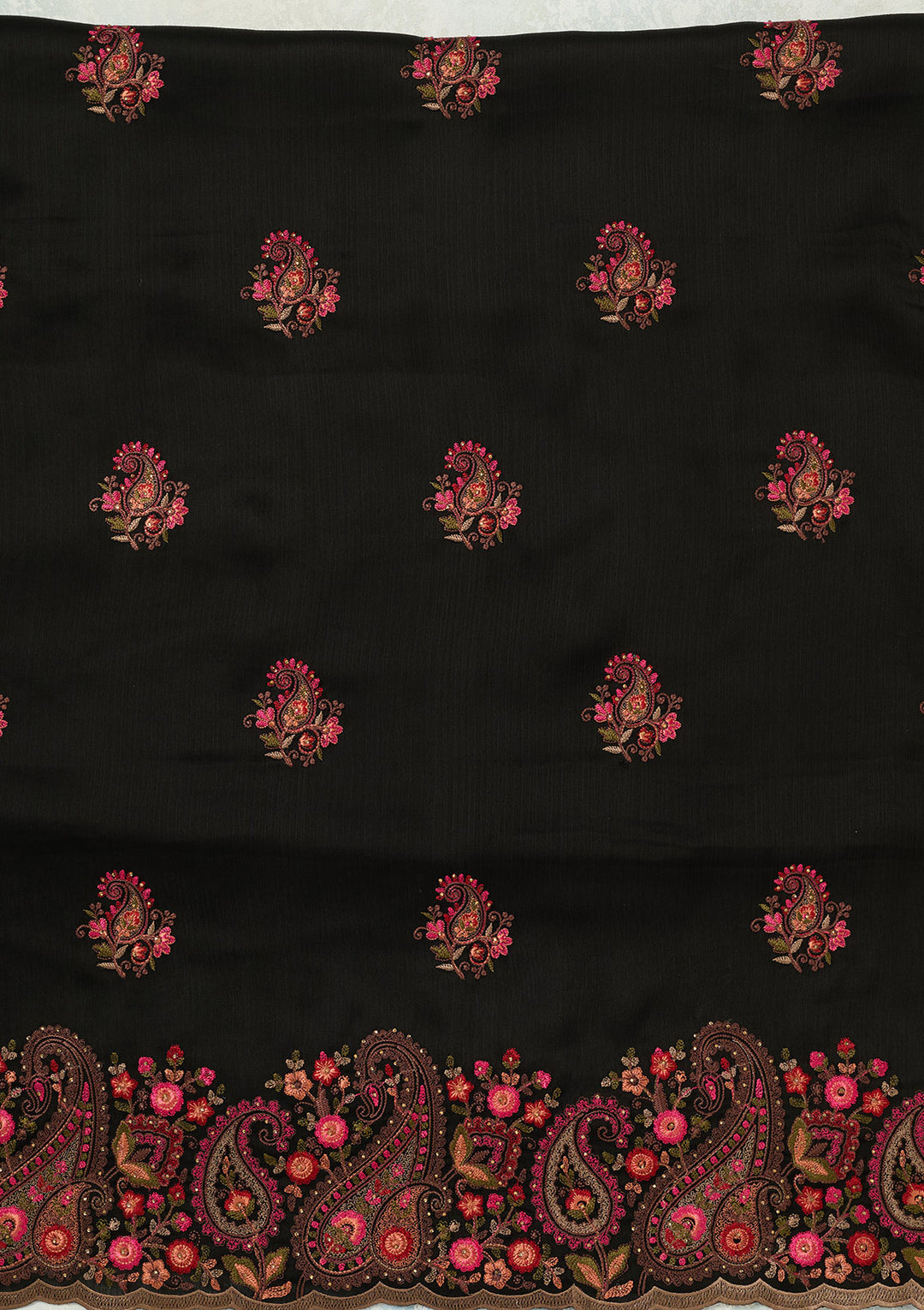 Black Kashmiri Semi Crepe Unstitched Salwar Suit