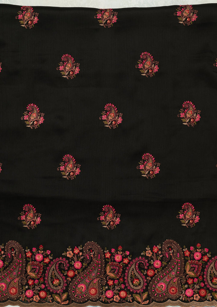 Black Kashmiri Semi Crepe Unstitched Salwar Suit
