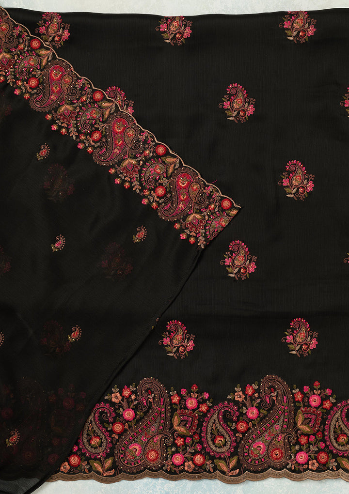Black Kashmiri Semi Crepe Unstitched Salwar Suit