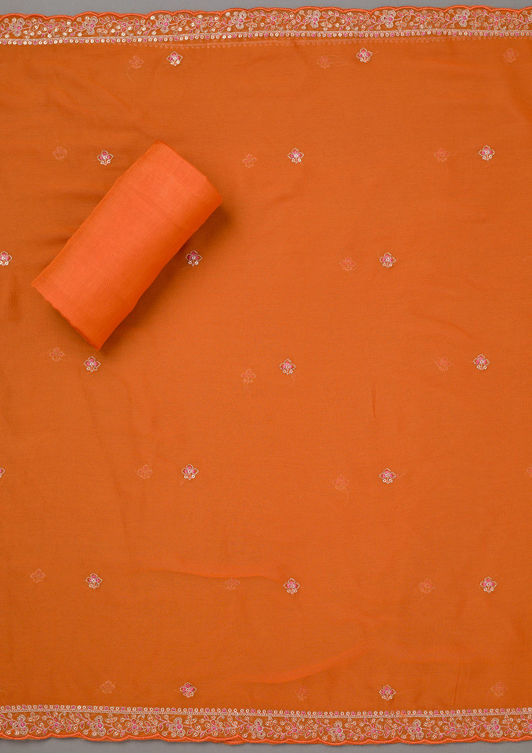 Orange Zariwork Organza Unstitched Salwar Suit