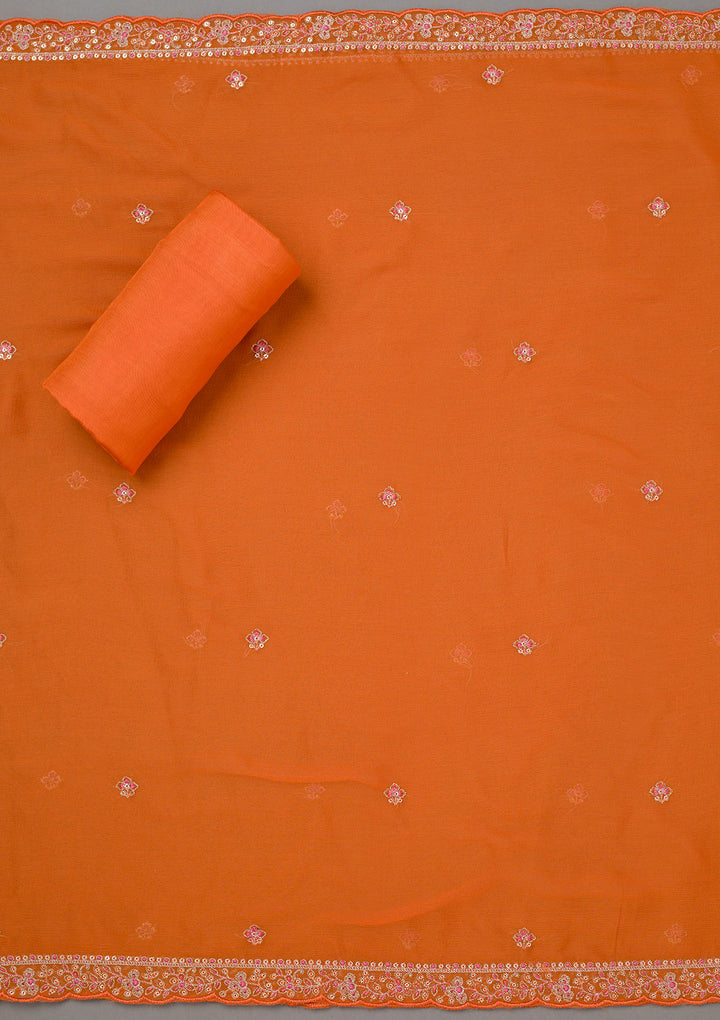 Orange Zariwork Organza Unstitched Salwar Suit
