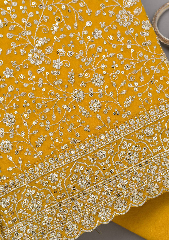 Mustard Threadwork Georgette Unstitched Salwar Suit