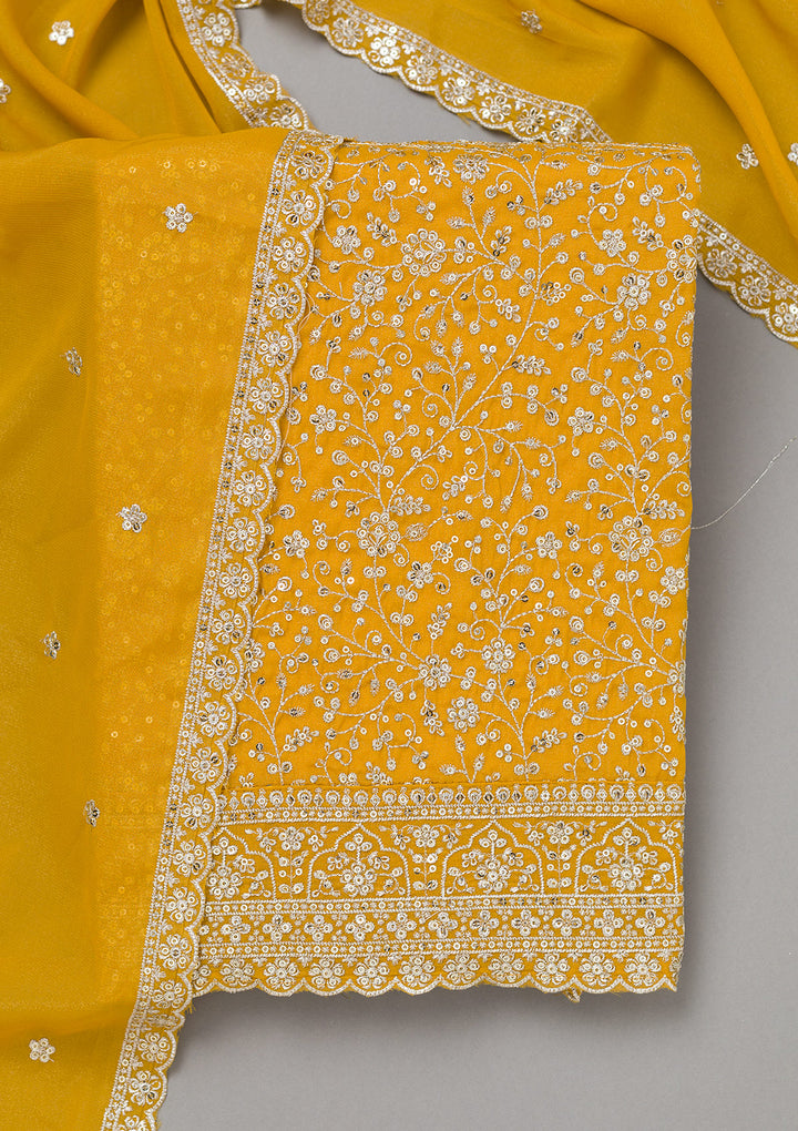 Mustard Threadwork Georgette Unstitched Salwar Suit