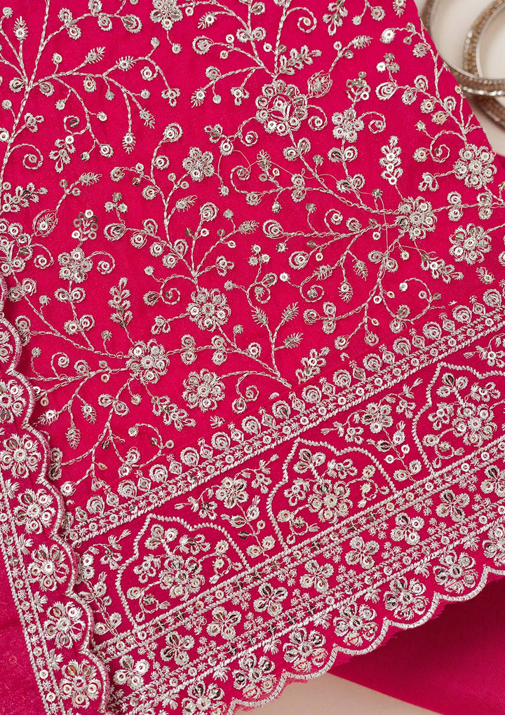 Rani Pink Threadwork Georgette Unstitched Salwar Suit