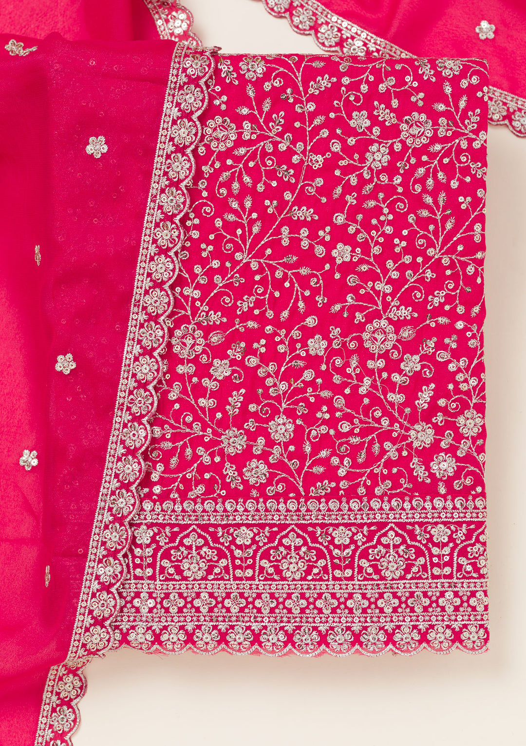 Rani Pink Threadwork Georgette Unstitched Salwar Suit