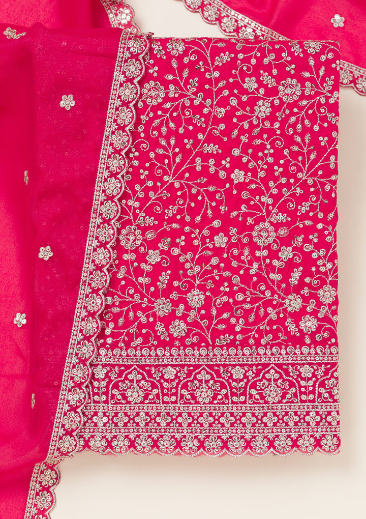 Rani Pink Threadwork Georgette Unstitched Salwar Suit