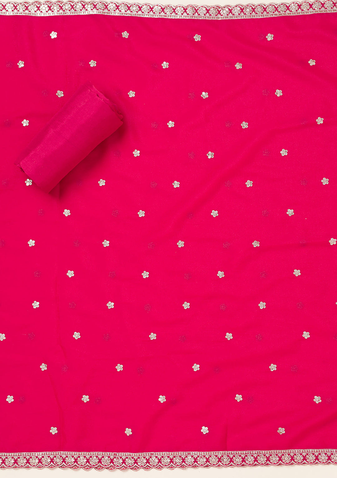 Rani Pink Threadwork Georgette Unstitched Salwar Suit