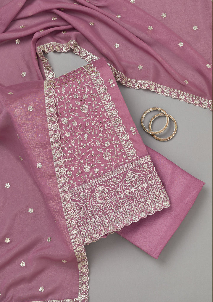 Mauve Zariwork Georgette Unstitched Salwar Suit