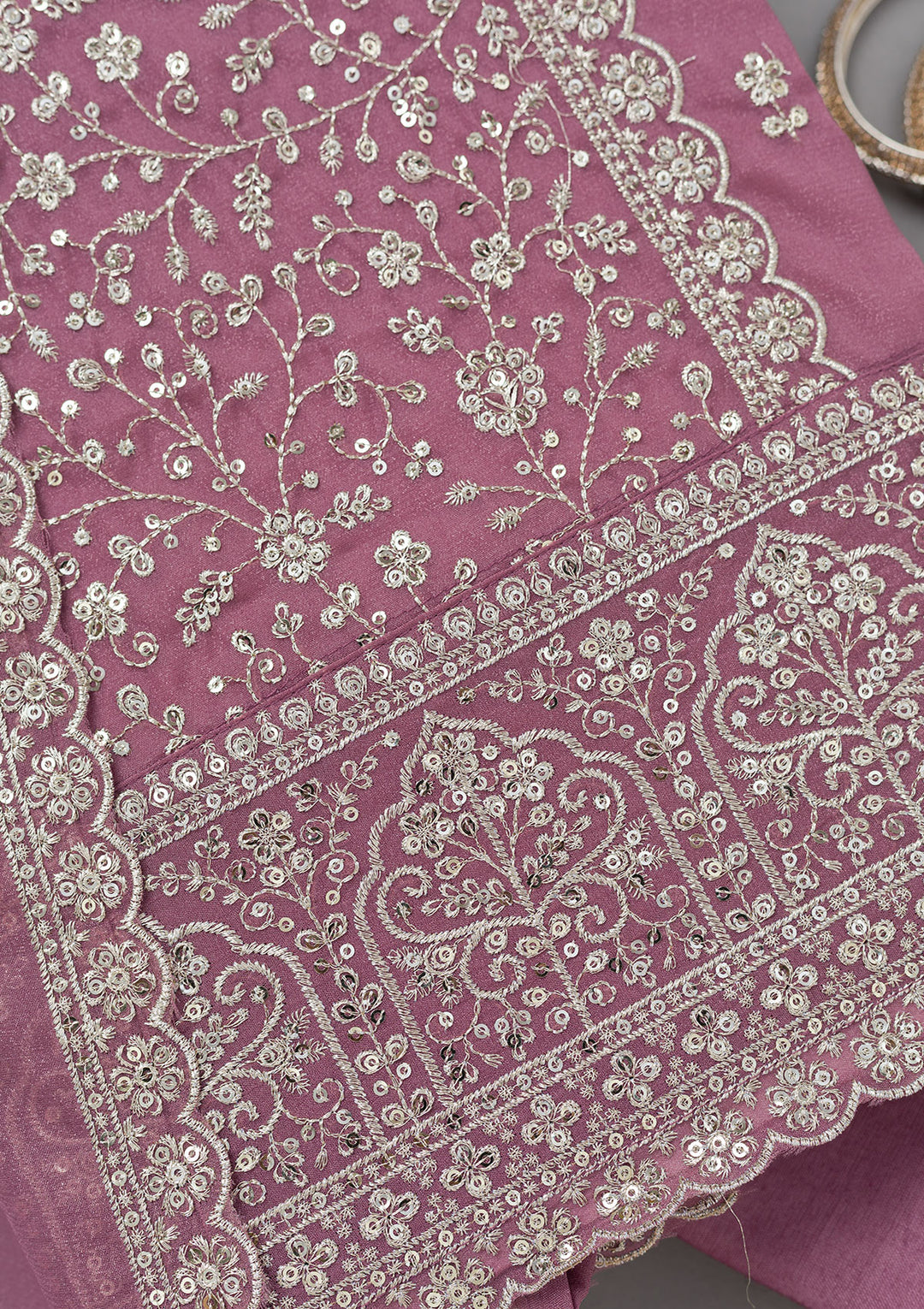 Mauve Zariwork Georgette Unstitched Salwar Suit
