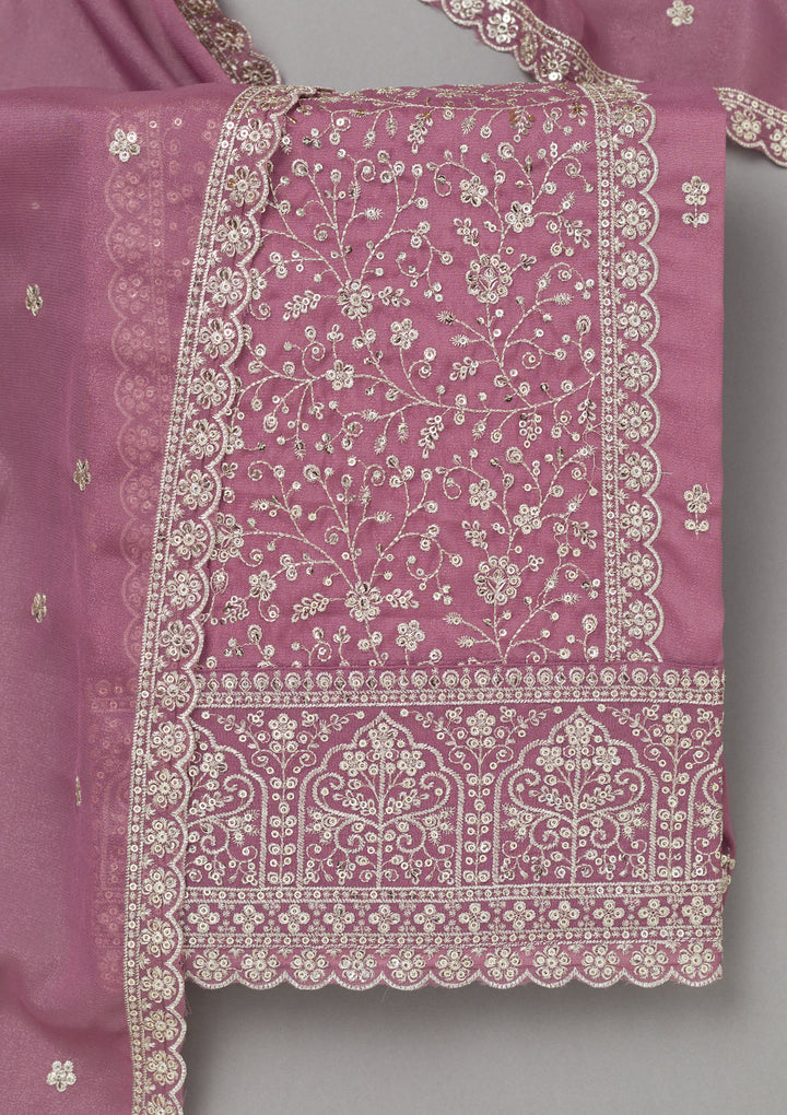 Mauve Zariwork Georgette Unstitched Salwar Suit
