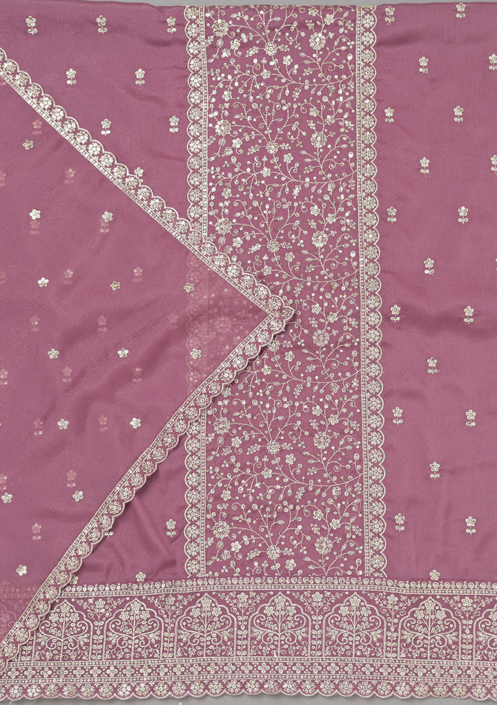 Mauve Zariwork Georgette Unstitched Salwar Suit