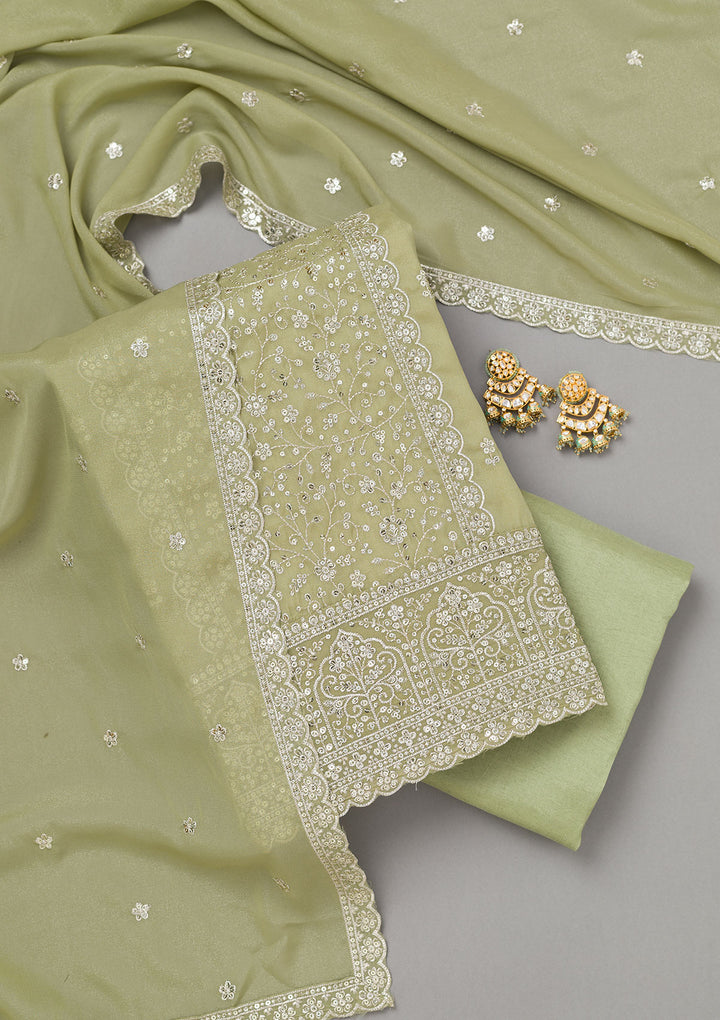 Pista Green Zariwork Georgette Unstitched Salwar Suit