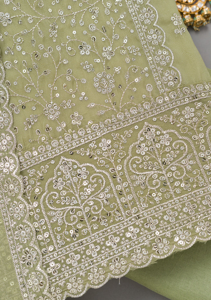 Pista Green Zariwork Georgette Unstitched Salwar Suit