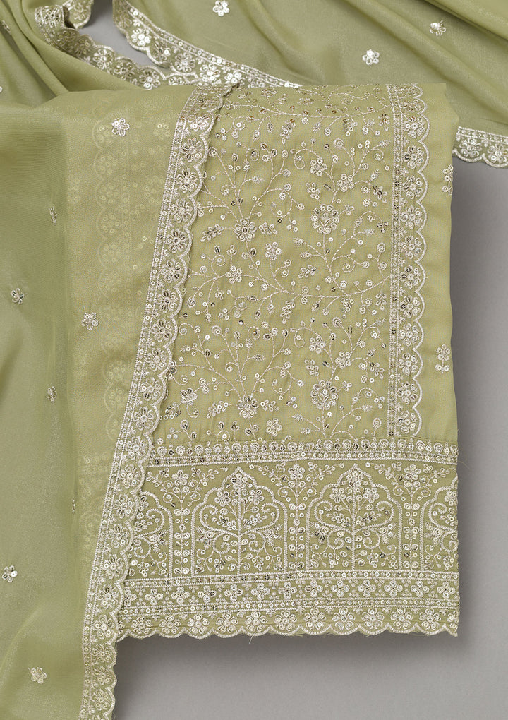 Pista Green Zariwork Georgette Unstitched Salwar Suit