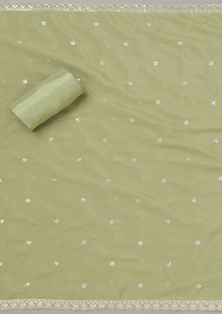 Pista Green Zariwork Georgette Unstitched Salwar Suit