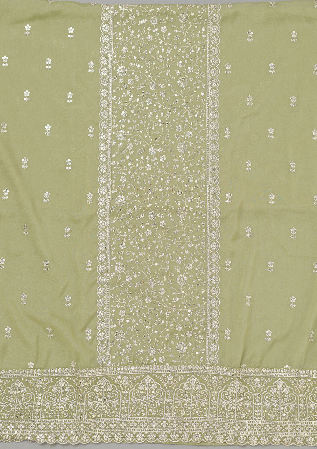 Pista Green Zariwork Georgette Unstitched Salwar Suit