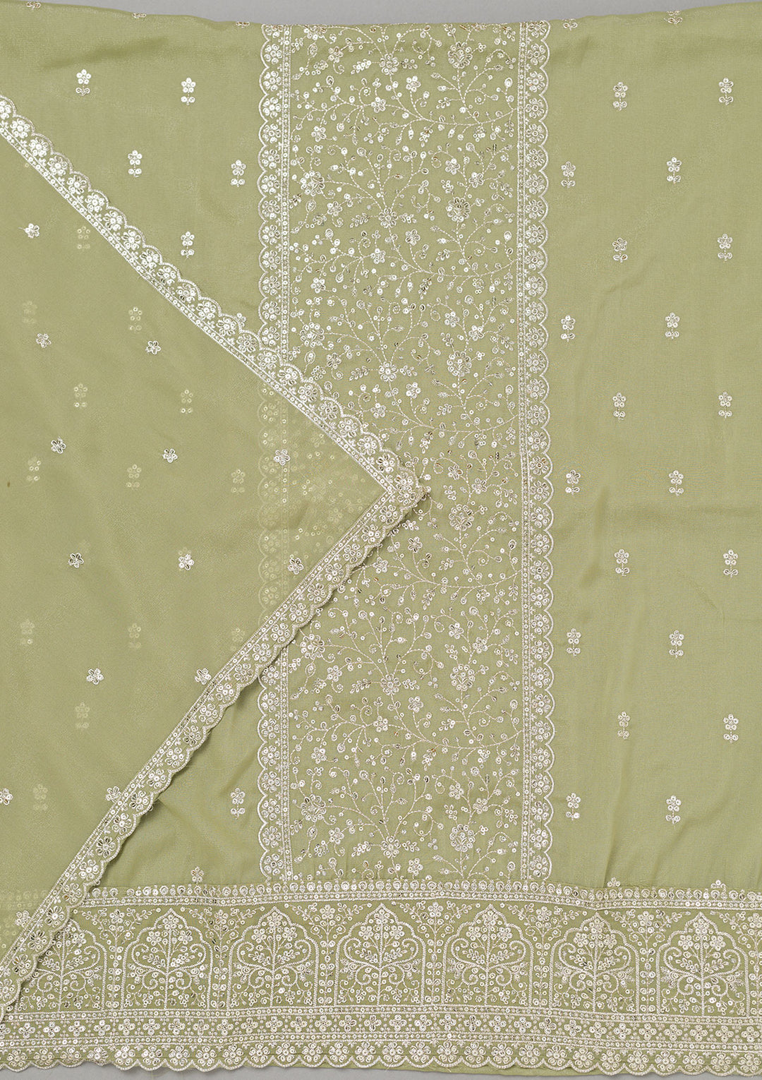 Pista Green Zariwork Georgette Unstitched Salwar Suit