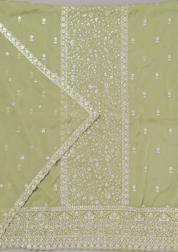 Pista Green Zariwork Georgette Unstitched Salwar Suit